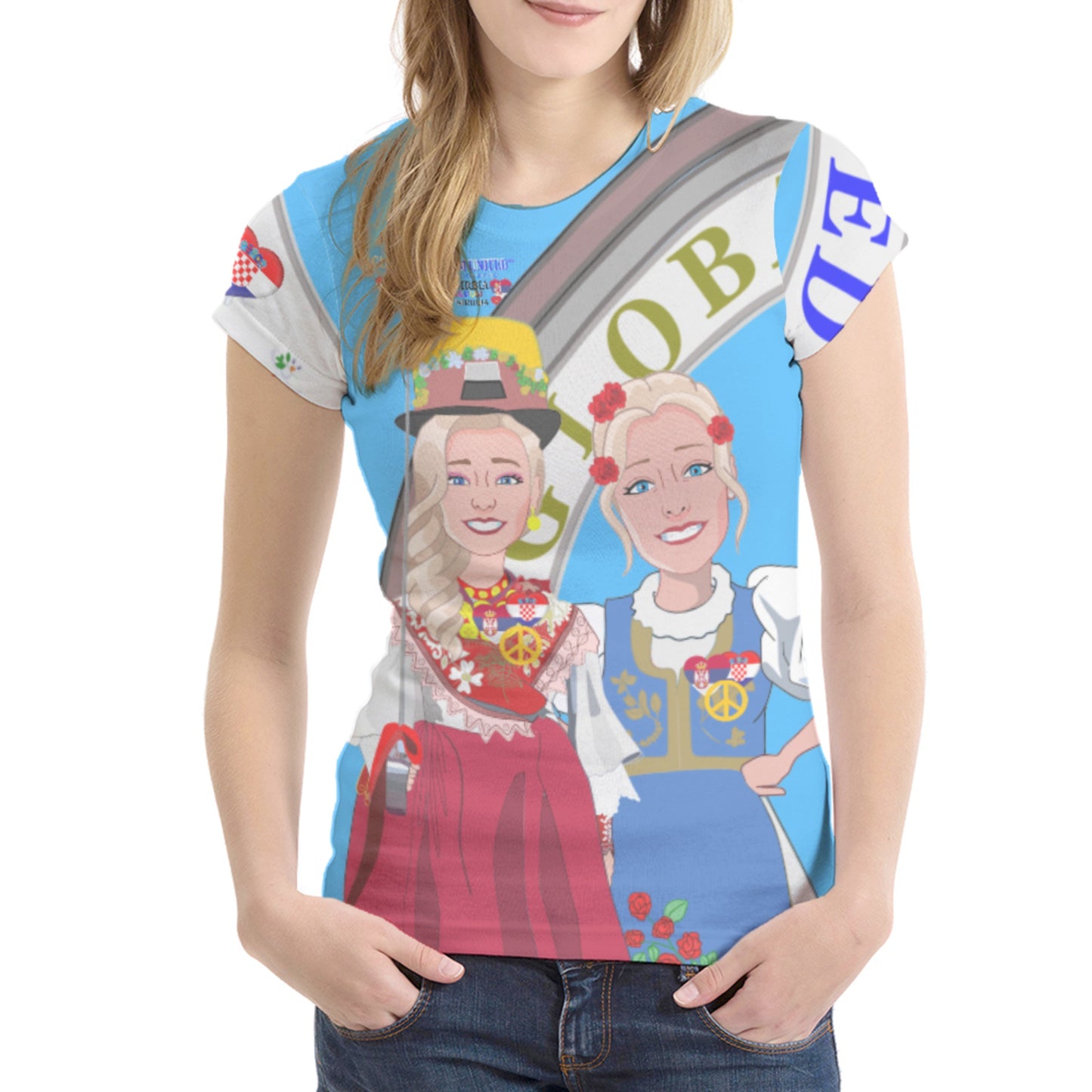 Women´s T-shirt GLOBAL FREEDOM UNITED© Women Croatia & Serbia V2 Blue