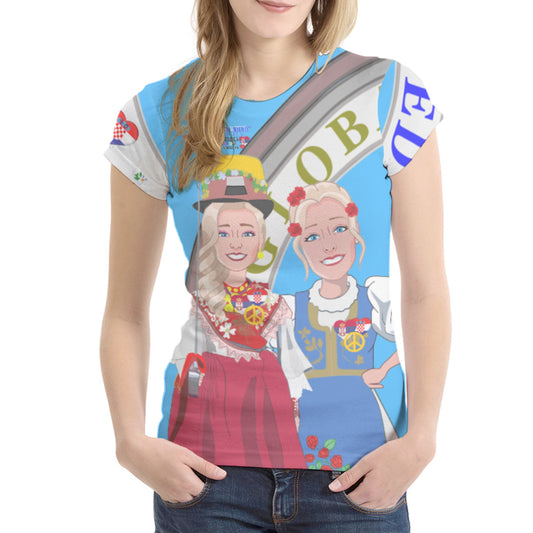 Women´s T-shirt GLOBAL FREEDOM UNITED© Women Croatia & Serbia V2 Blue