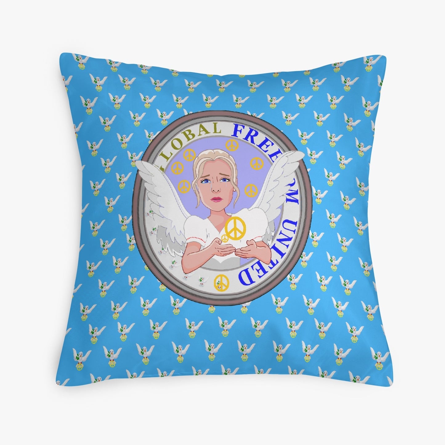 Square Pillow Cover GLOBAL FREEDOM UNITED WOMEN ANGEL OF PEACE BLUE