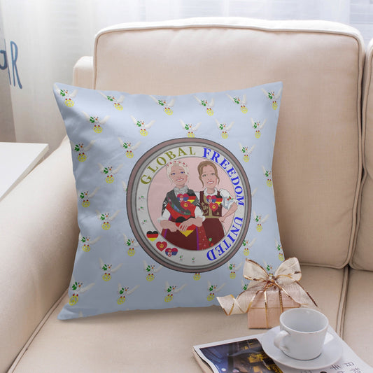 GLOBAL FREEDOM UNITED© Women SERBIA & GERMANY LIGHT BLUE V1 18'' Square Pillow Cover