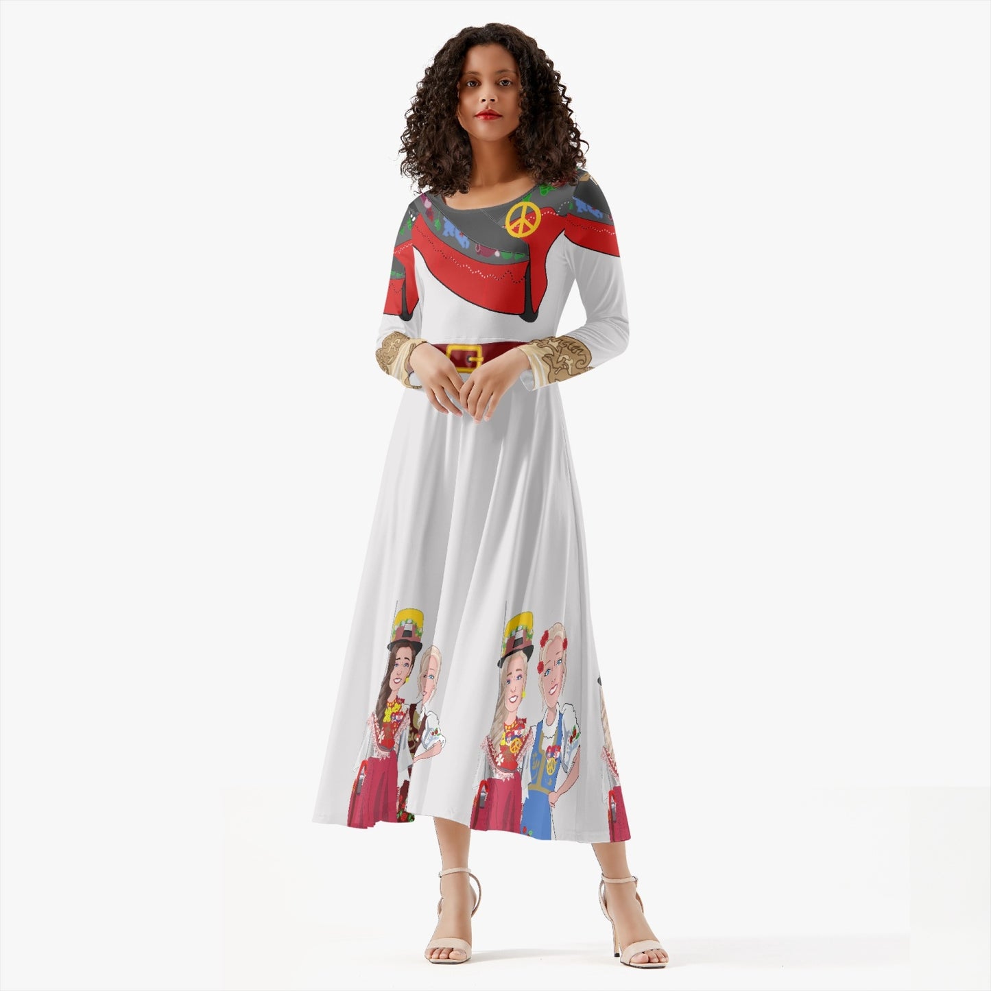 Women's Long-Sleeve One-piece Dress GLOBAL FREEDOM UNITED CROATIA & SERBIA OLD PEACE WIGHT