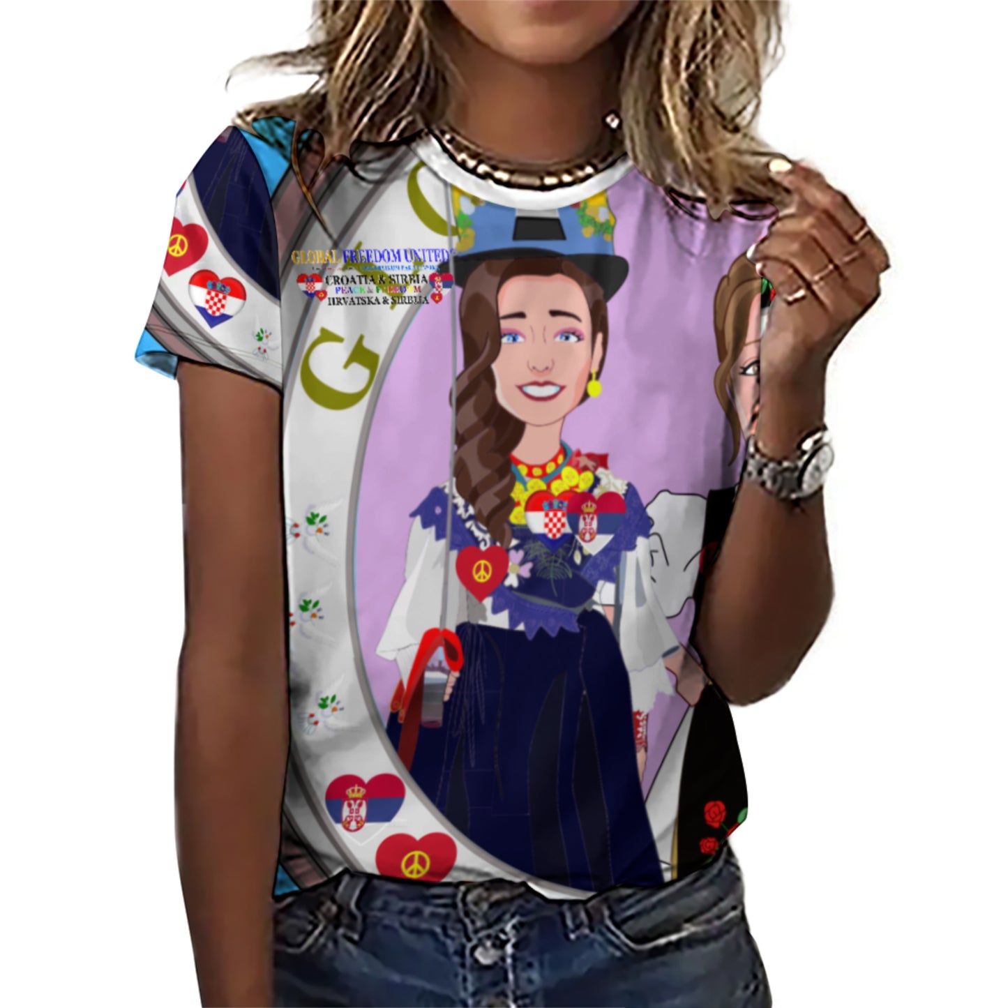 Women´s T-shirt 2 Global Freedom United Women Croatia & Serbia Old Peace Blue