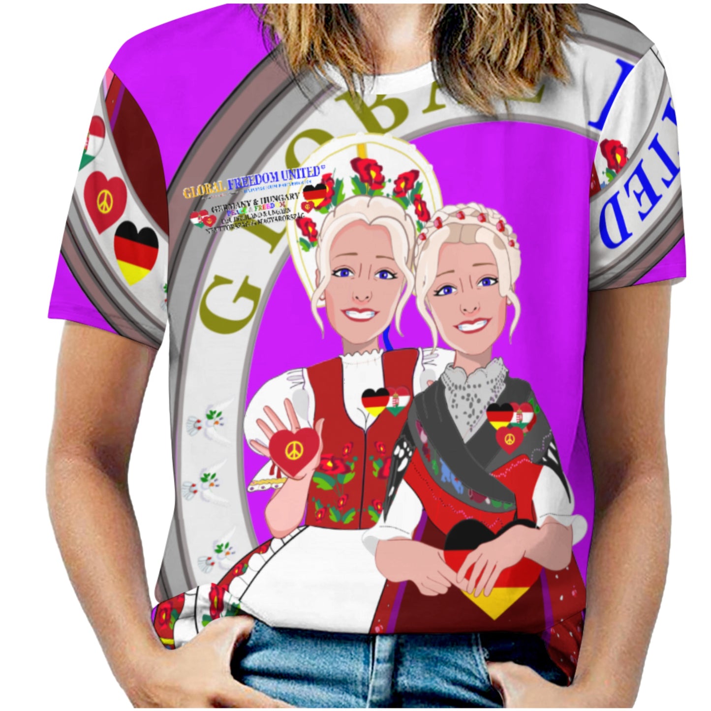 Women´s T-shirt 3 GLOBAL FREEDOM UNITED© Women Germany & Hungary Lilac