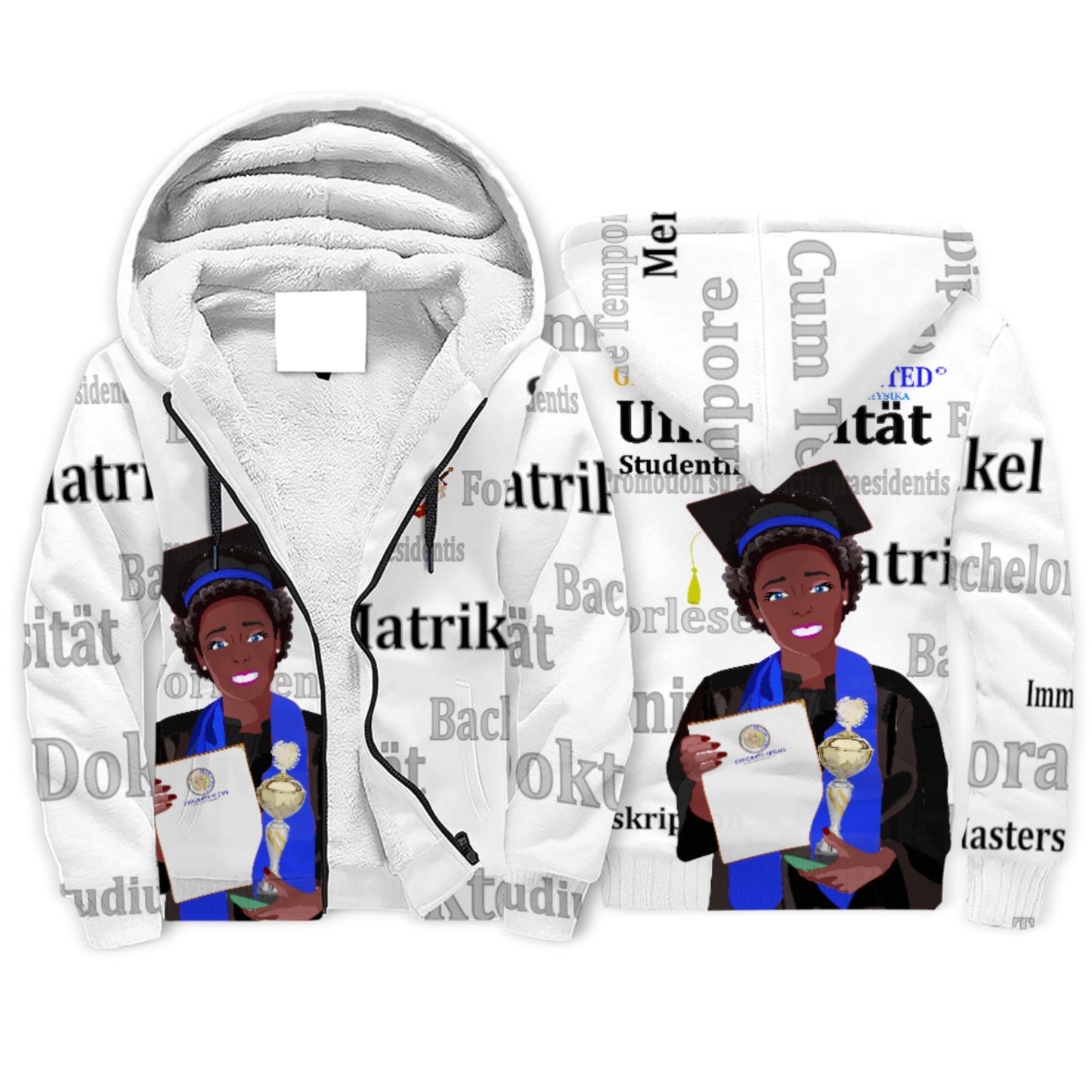 Plush Hoodie Global Freedom United Afro Student Girl Golden Place