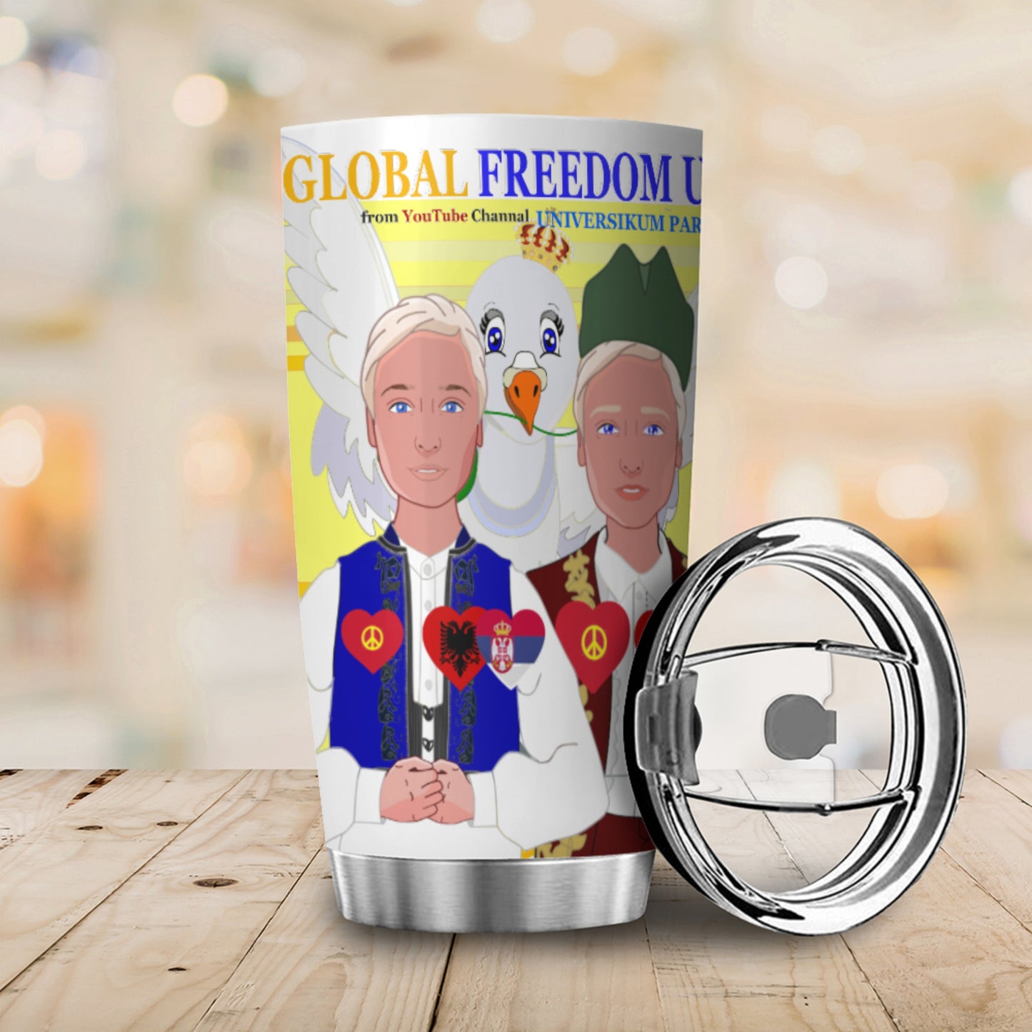 Tumbler Global Freedom United Men Albania & Serbia Old Peace Yellow