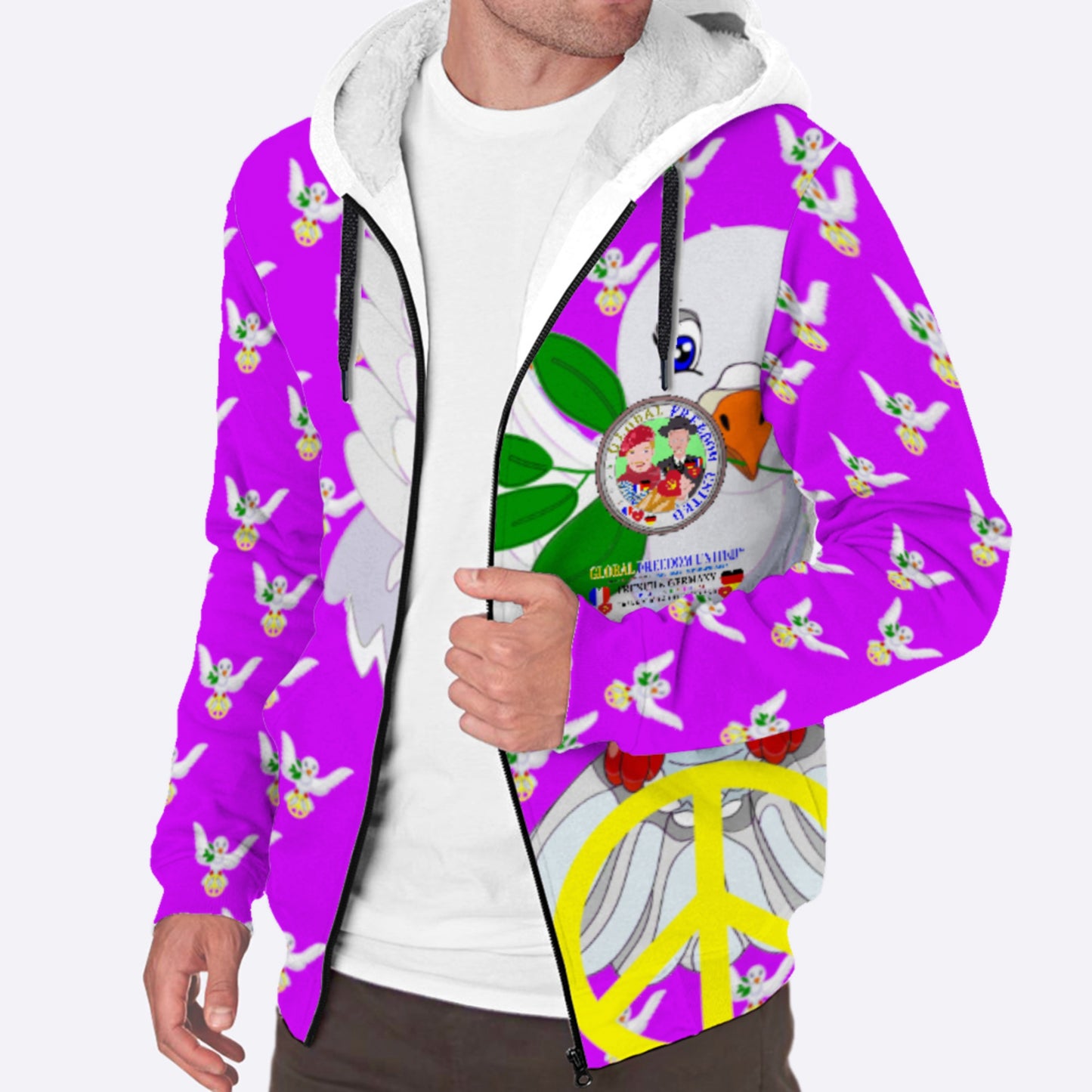 Plush Hooodie Global Freedom United Men French & Germany Old Peace Lilac