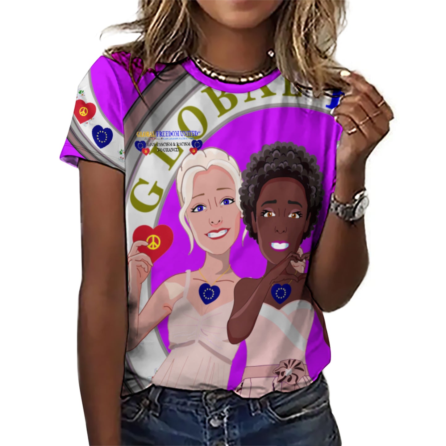 Women´s T-shirt 3 GLOBAL FREEDOM UNITED© Anti Fascism & Racism EU Lilac