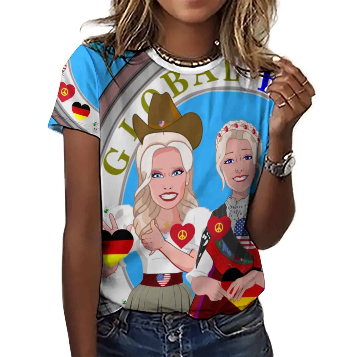 Women´s T-Shirt GLOBAL FREEDOM UNITED© Women  USA & Germany Blue