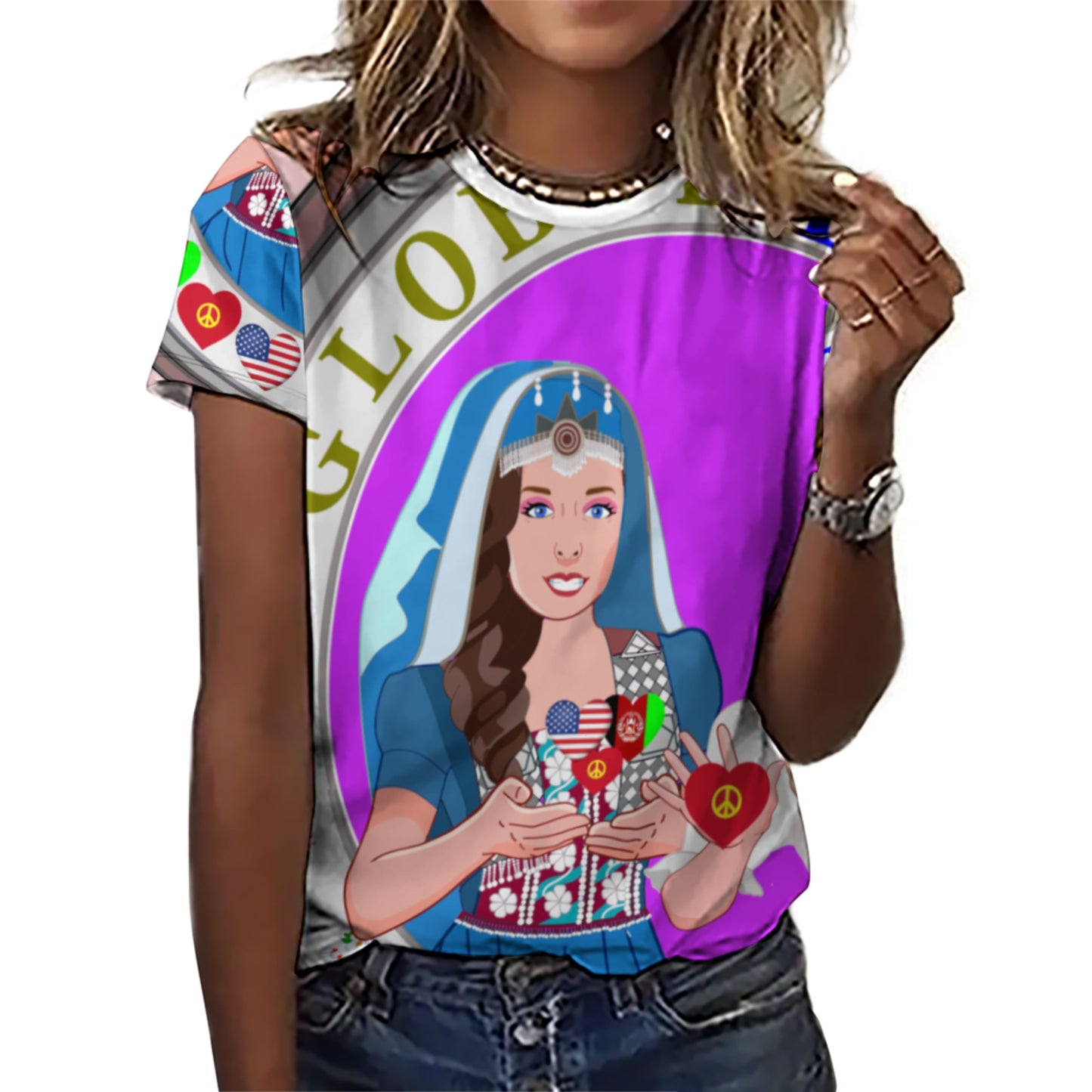 Women´s T-Shirt 3 GLOBAL FREEDOM UNITED© AFGHANISTAN & USA  Pink