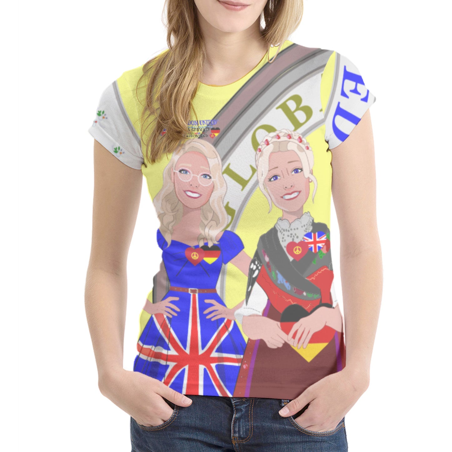 Women´s T-shirt GLOBAL FREEDOM UNITED© Women England & Germany Yellow