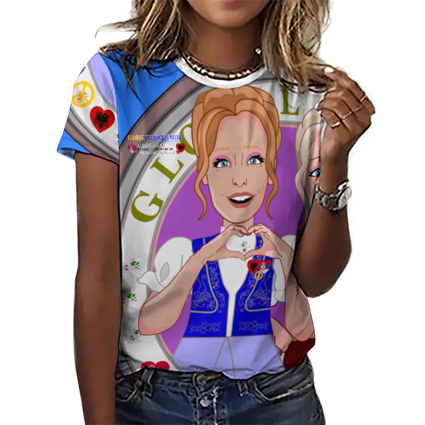 Women's T-shirt 3 GLOBAL FREEDOM UNITED© Women Albania & Serbia  Blue