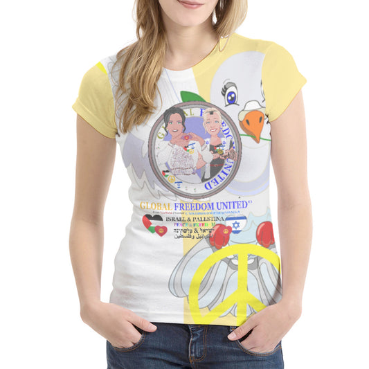 Women´s T-shirt 1 GLOBAL FREEDOM UNITED© Women Palestina & Israel Yellow