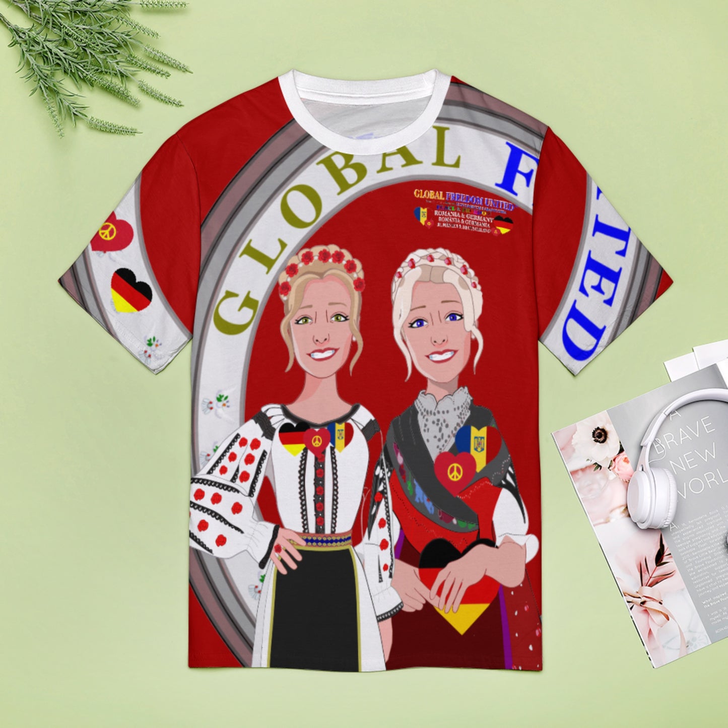 Women´s T-shirt 3 GLOBAL FREEDOM UNITED© Romania & Germany Red