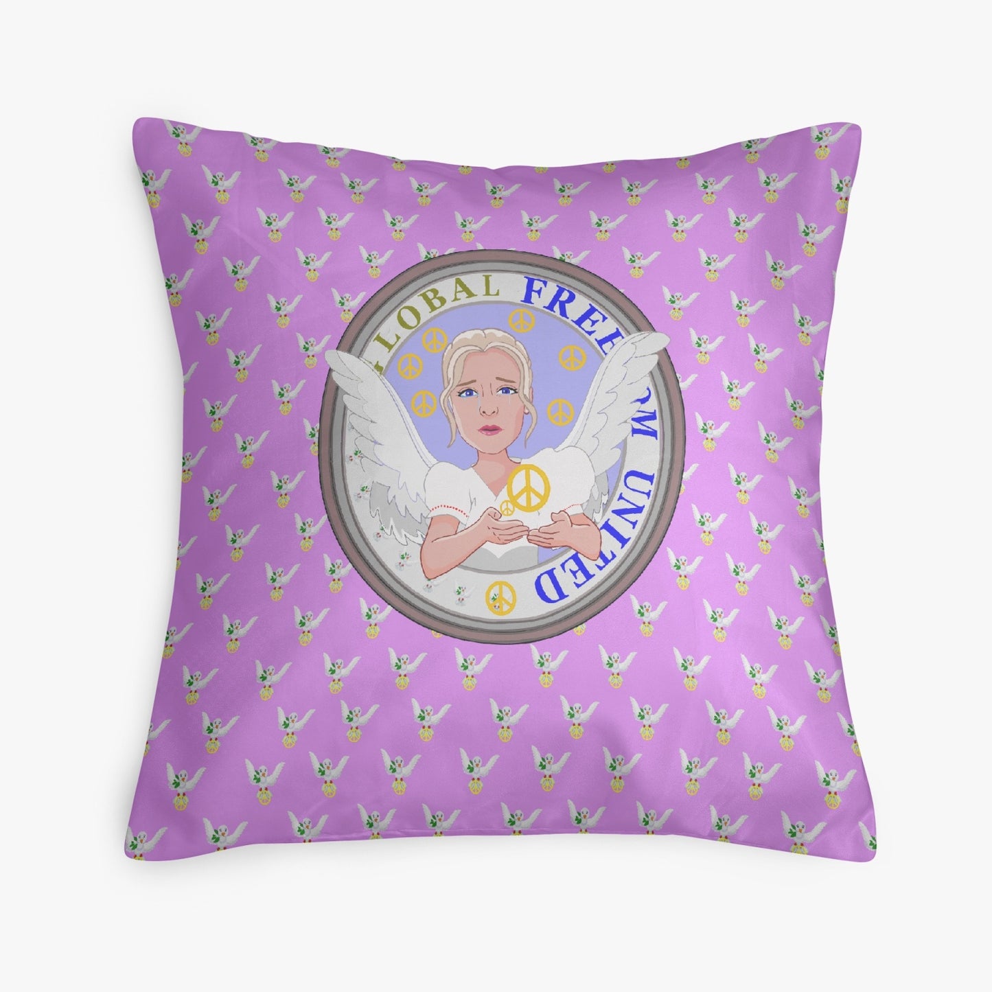 Square Pillow Cover GLOBAL FREEDOM UNITED WOMEN ANGEL OF PEACE LILAC