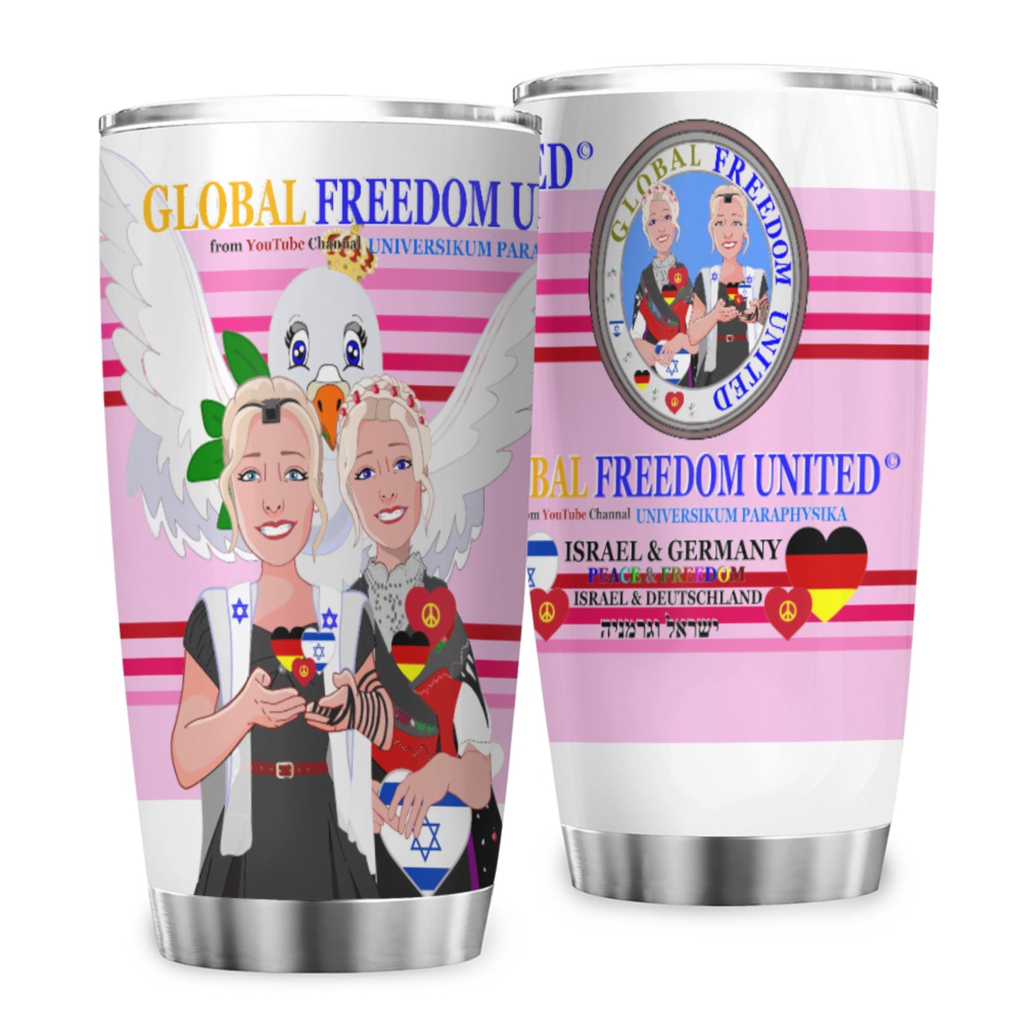 Tumbler GLOBAL FREEDOM UNITED© Women Israel & Germany Pink