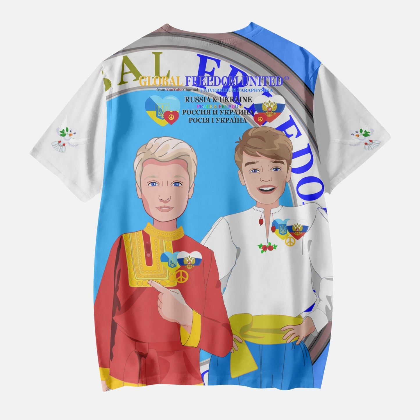 GLOBAL FREEDOM UNITED BOYS UKRAINE & RUSSIA OLD PEACE BLUE AOP Kids' Short T-Shirts
