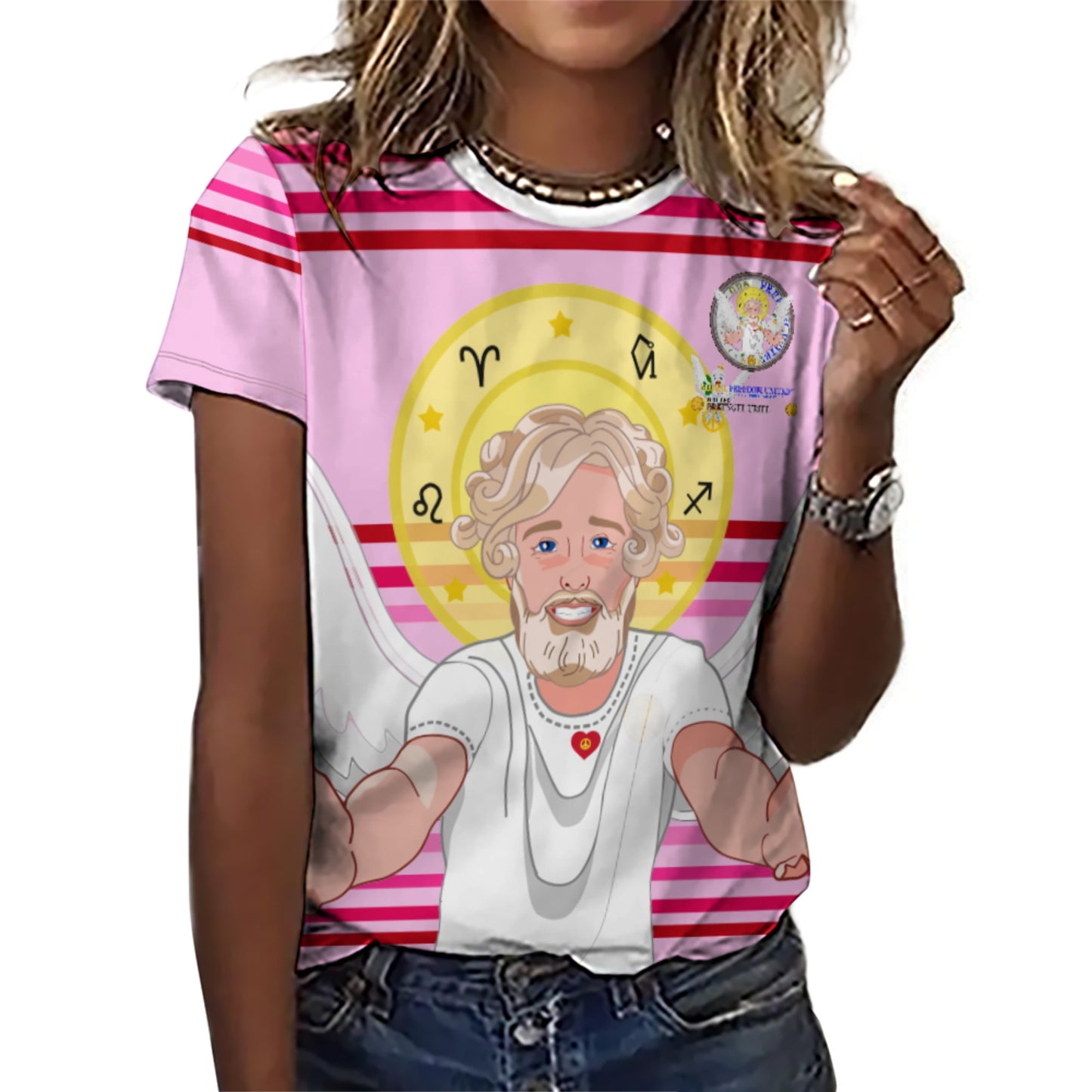 Women´s T-shirt 2 Global Freedom United Archangel Uriel German  Pink2