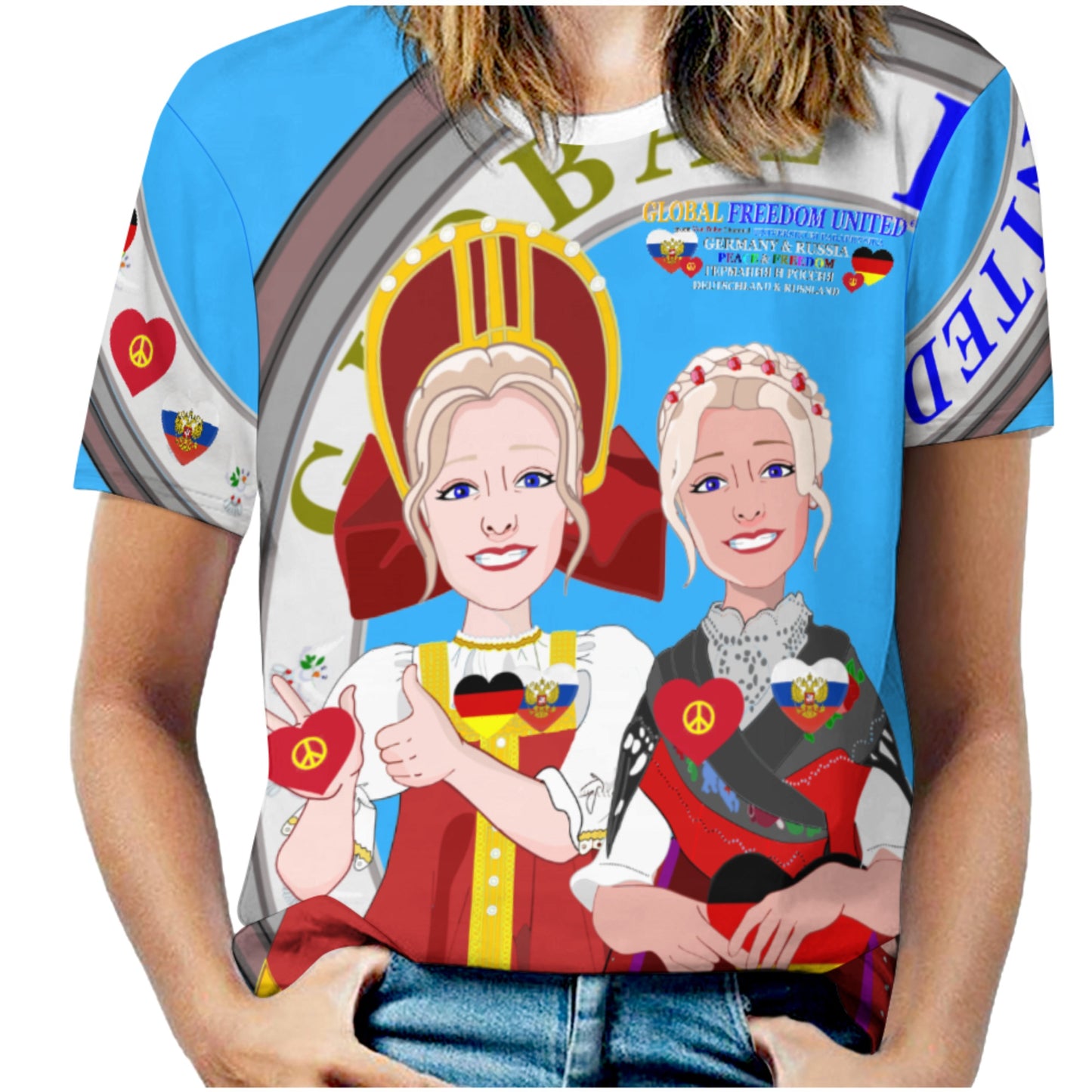 Women´s T-shirt 3 GLOBAL FREEDOM UNITED© Women RUSSIA & GERMANY Blue