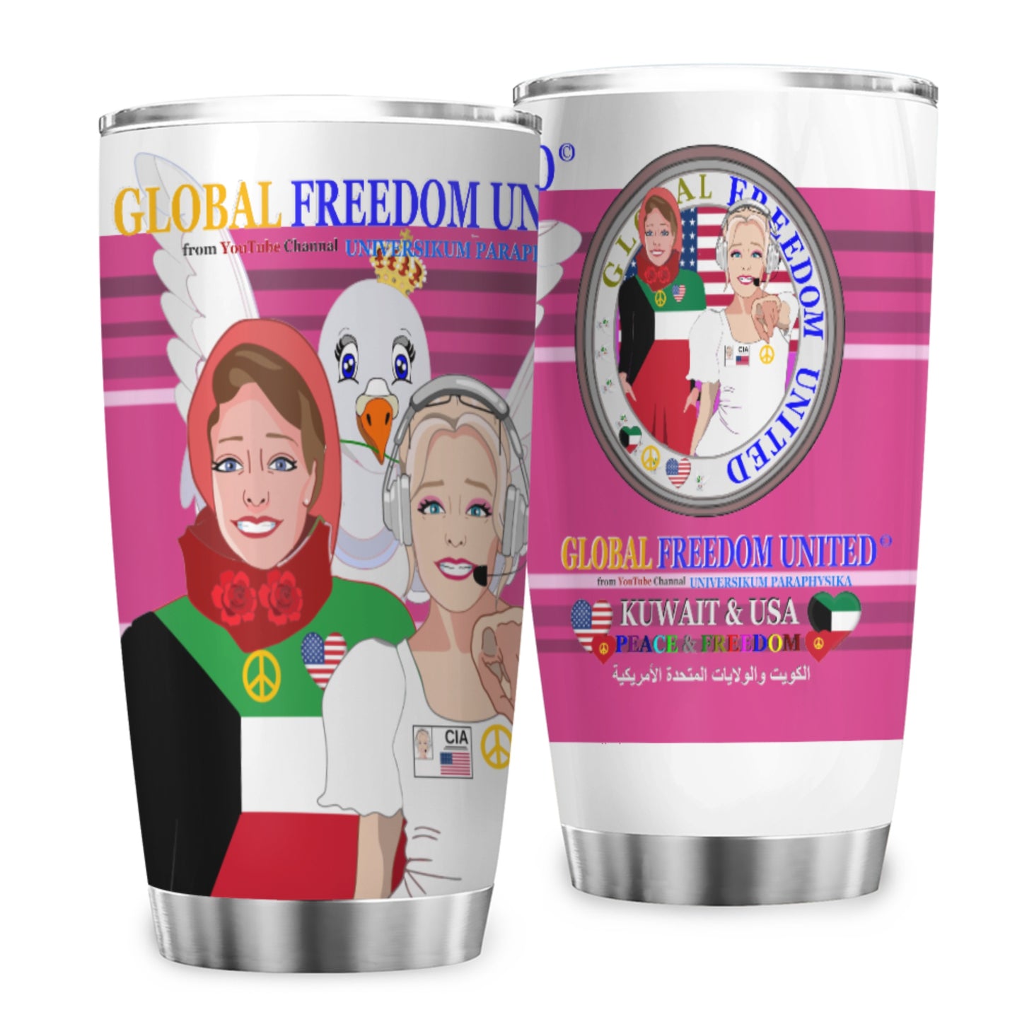 Tumbler Global Freedom United Women Kuwait & Usa Old Peace Pink