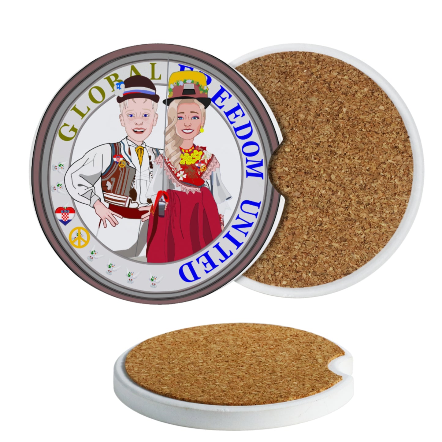 Ceramic Car Coaster Global Freedom United Couple Edition Croatia