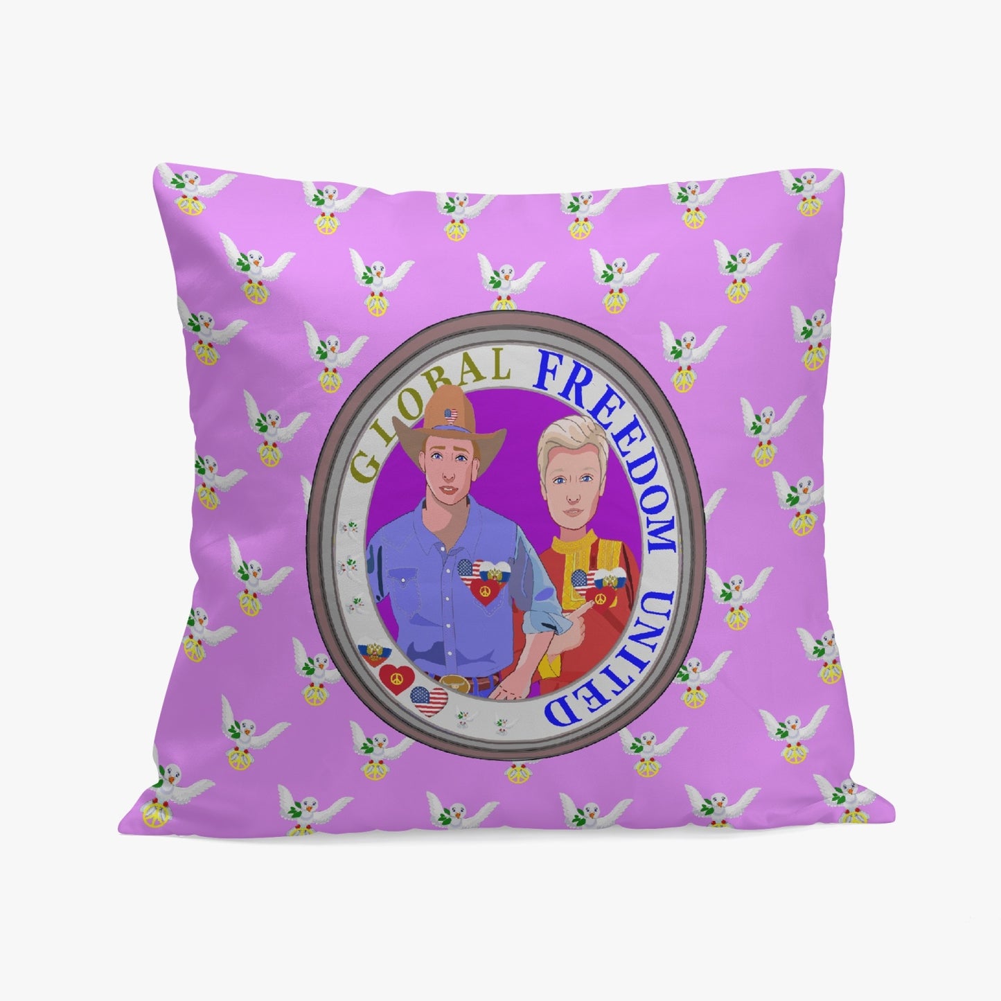 GLOBAL FREEDOM UNITED© Men RUSSIA & USA LILAC 18'' Square Pillow Cover