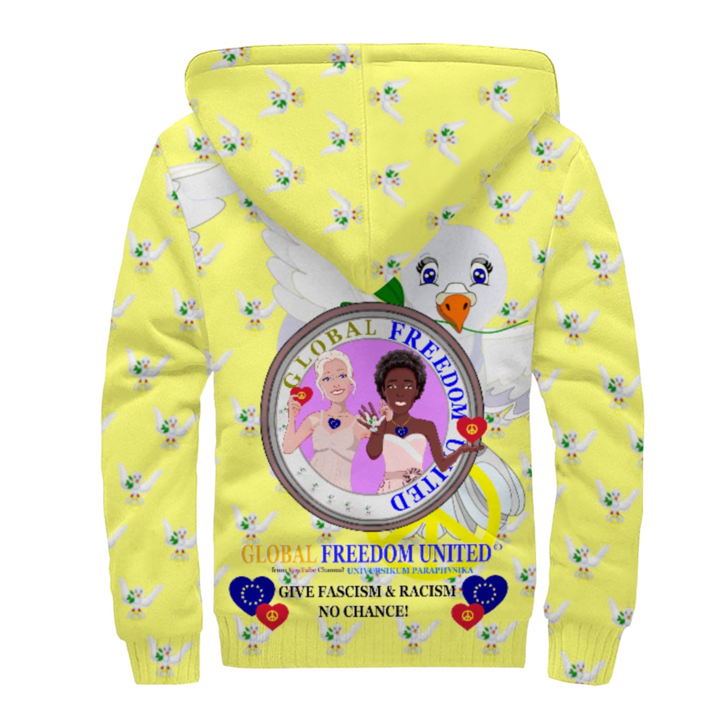 Plush Hoodie GLOBAL FREEDOM UNITED© Women Anti Fascism & Racism EU Yellow