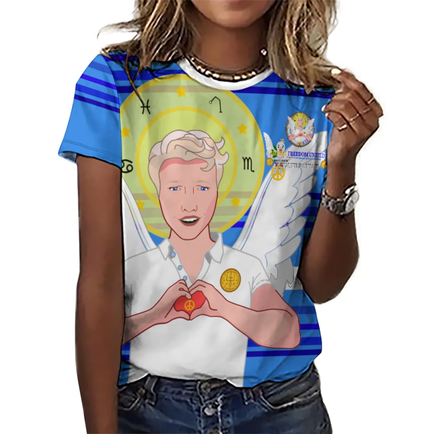 Women´s T-shirt GLOBAL FREEDOM UNITED© Archangel Rafael German Deep Blue