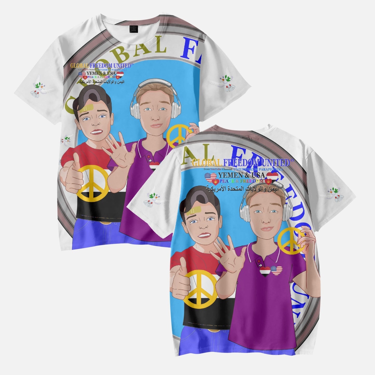 GLOBAL FREEDOM UNITED BOYS YEMEN & USA OLD PEACE WIGHT AOP Kids' Short T-Shirts