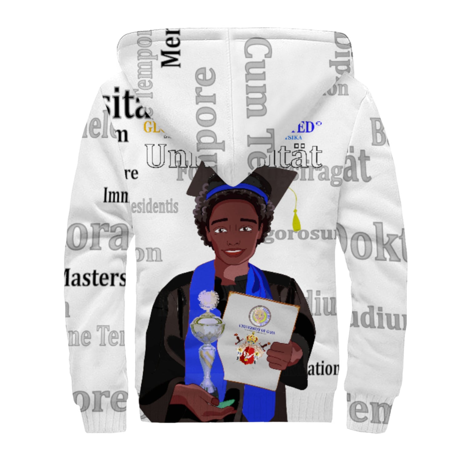 Plush Hoodie  Global Freedom United Afro Student Boy Silver Place