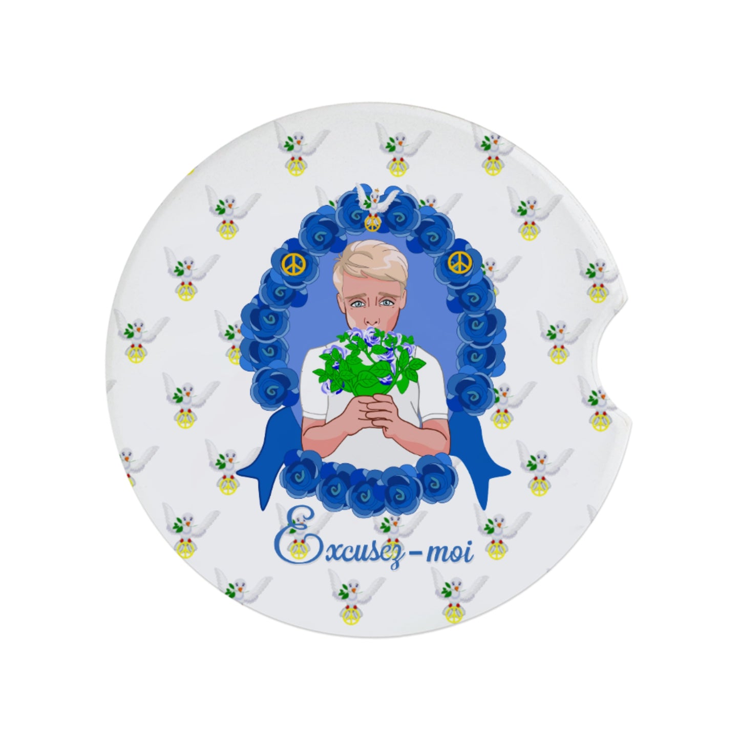 Ceramic Car Coaster GLOBAL FREEDOM UNITED© Un Garcon dit désoié Excusez-moi