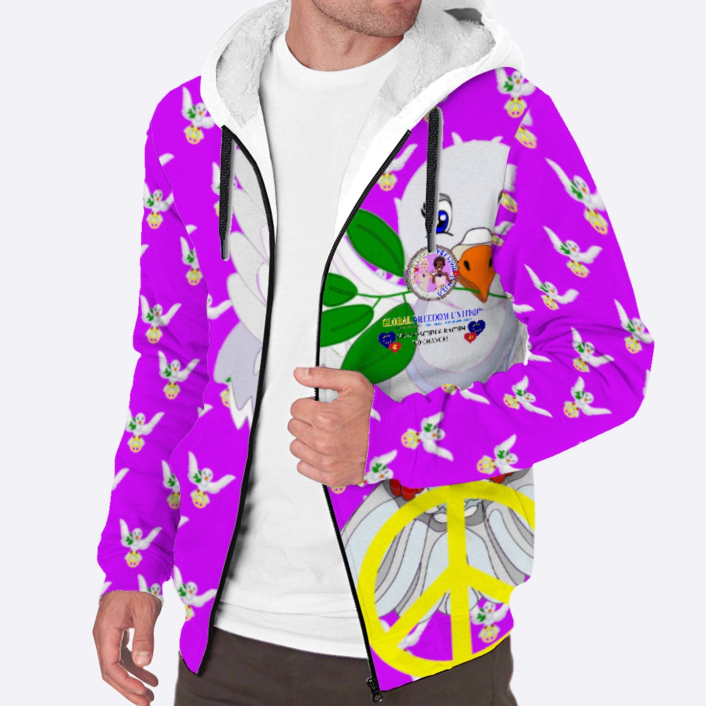 Plush Hoodie GLOBAL FREEDOM UNITED© Women Anti Fascism & Racism EU Lilac