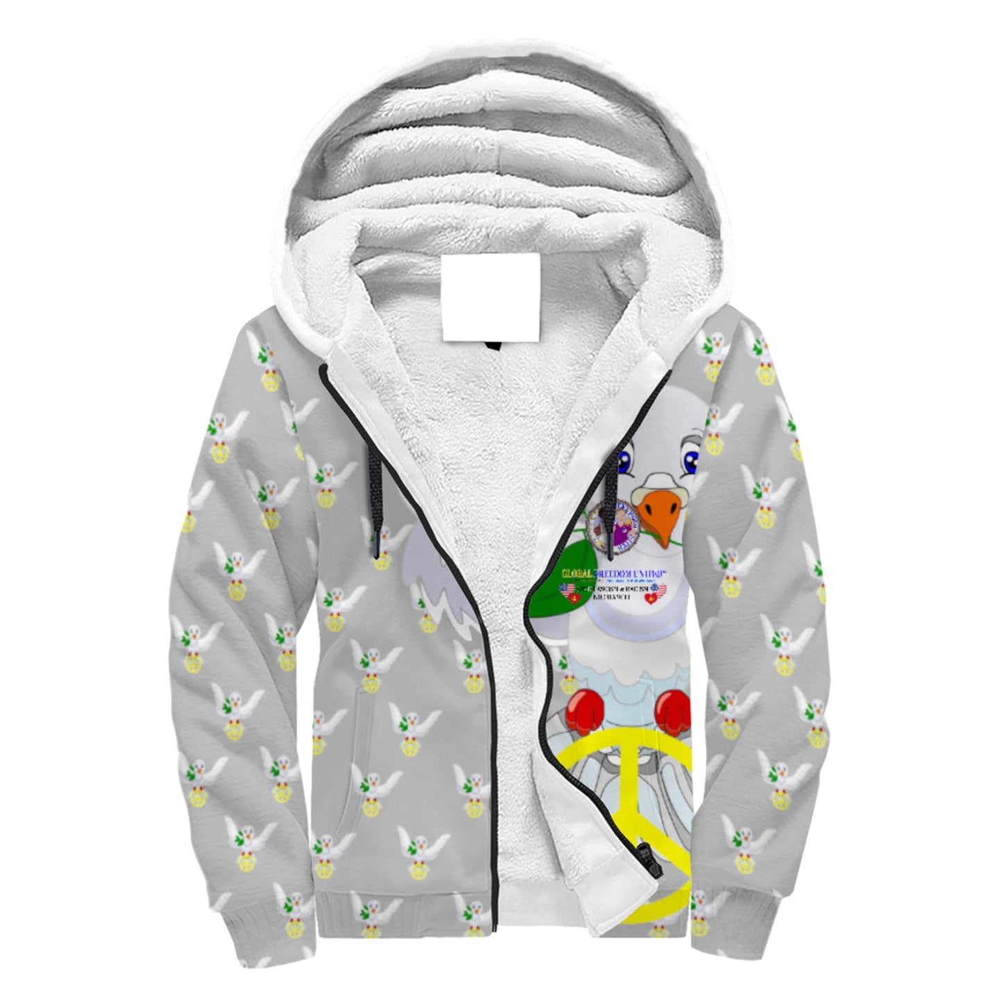 Plush Hoodie GLOBAL FREEDOM UNITED© Men Anti Fascism & Racism USA Grey