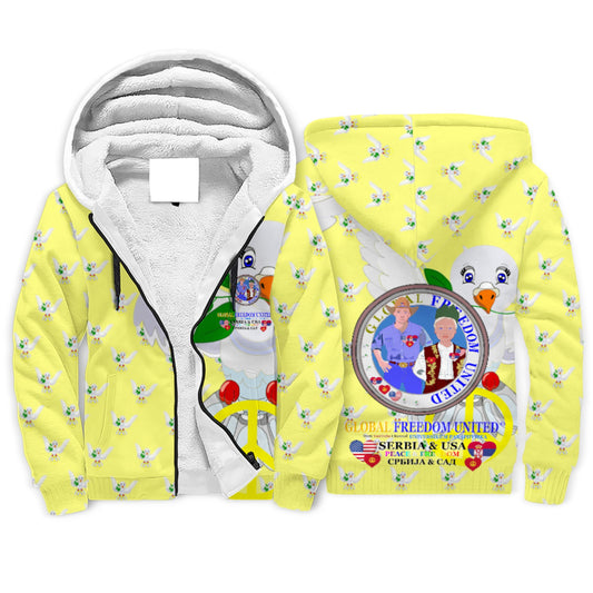 Plush Hoodie GLOBAL FREEDOM UNITED© Men Serbia & USA Yellow