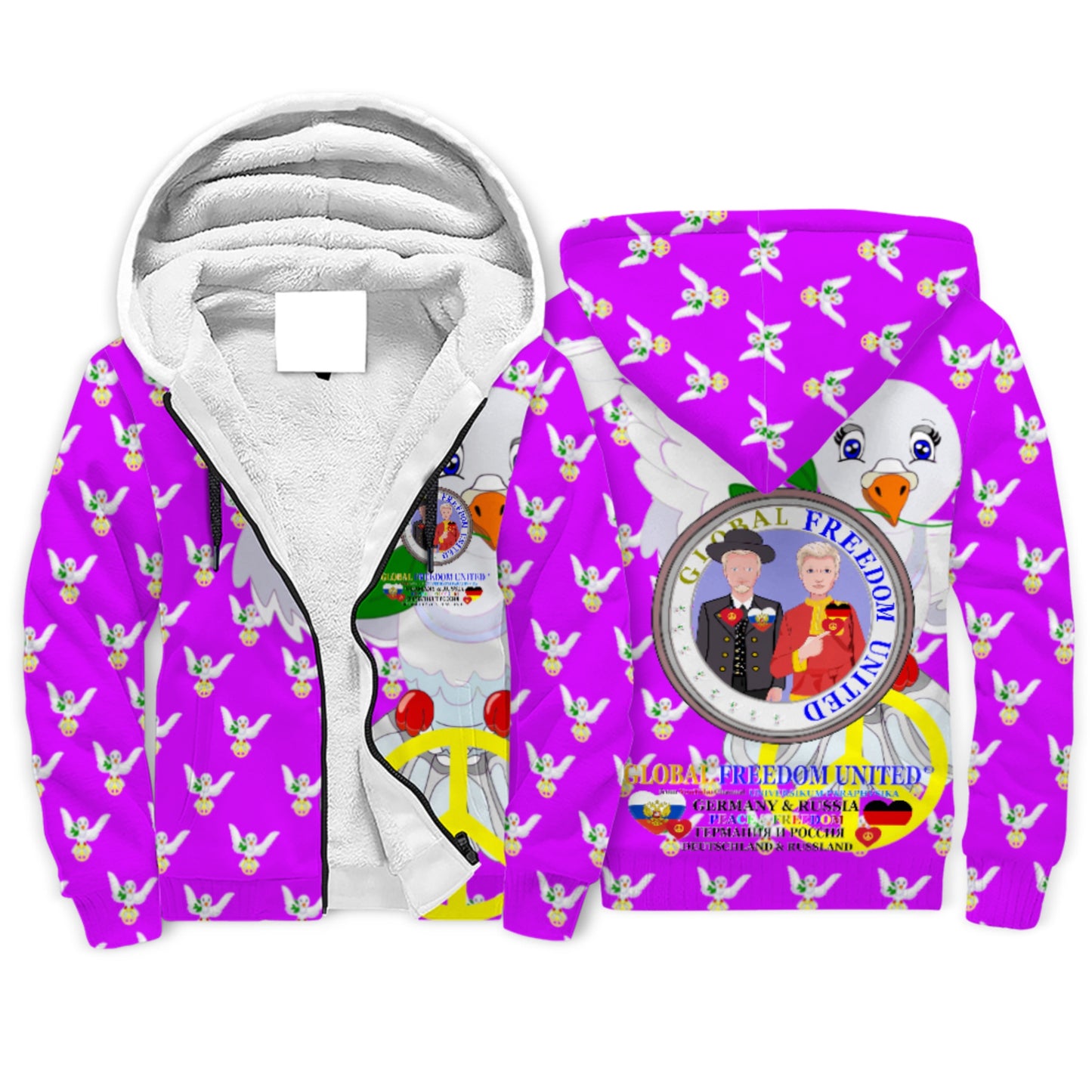 Plush Hoodie GLOBAL FREEDOM UNITED© Men Russia & Germany Lilac