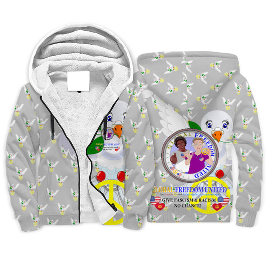 Plush Hoodie GLOBAL FREEDOM UNITED© Men Anti Fascism & Racism USA Grey