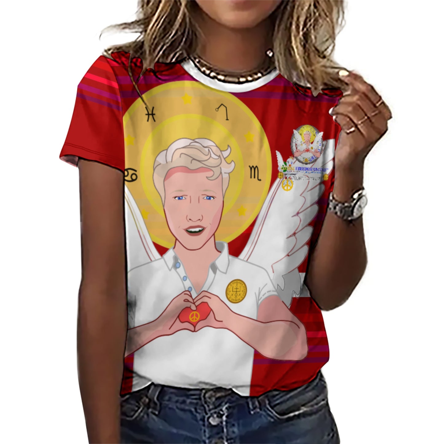 Women´s T-shirt GLOBAL FREEDOM UNITED© Archangel Rafael German Red