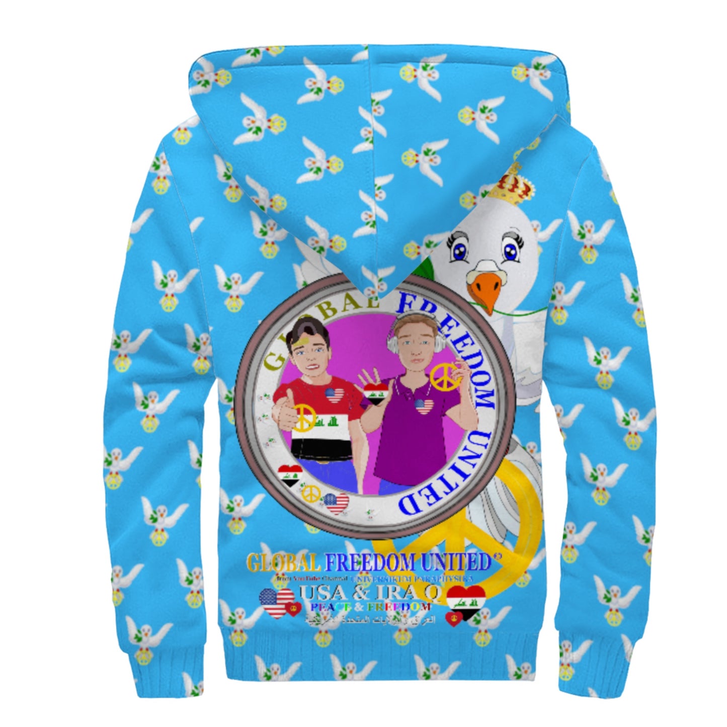 Plush Hoodie GLOBAL FREEDOM UNITED© Men Iraq  & USA  Blue