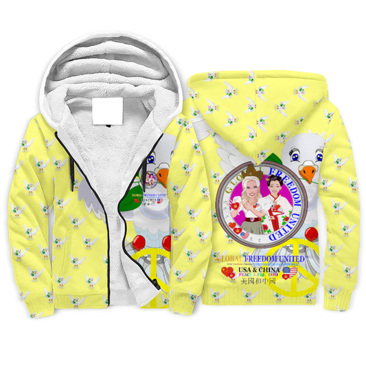 Plush Hoodie GLOBAL FREEDOM UNITED© Women USA & China Yellow