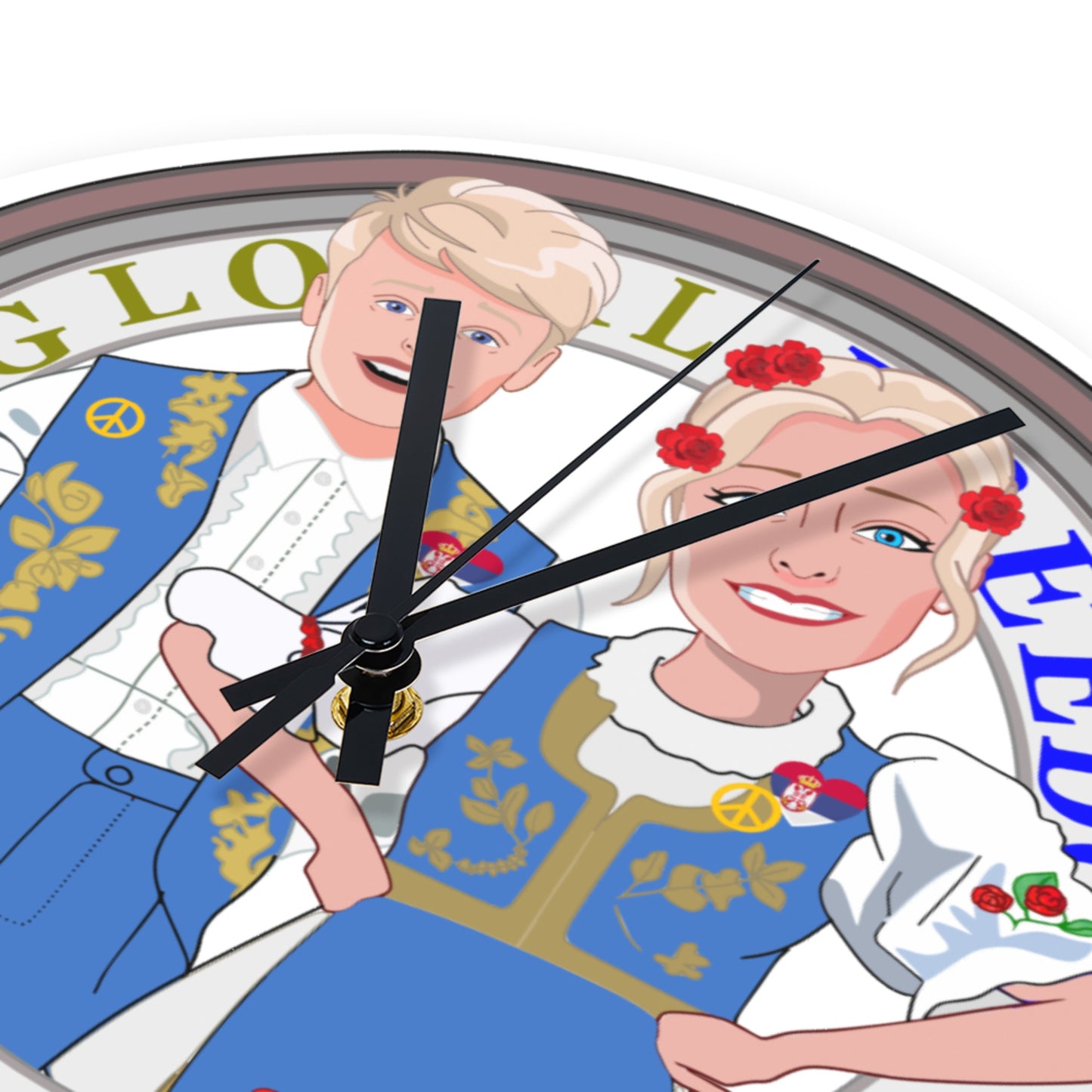 Wall Clock Global Freedom United Couple Edition Serbia Blue
