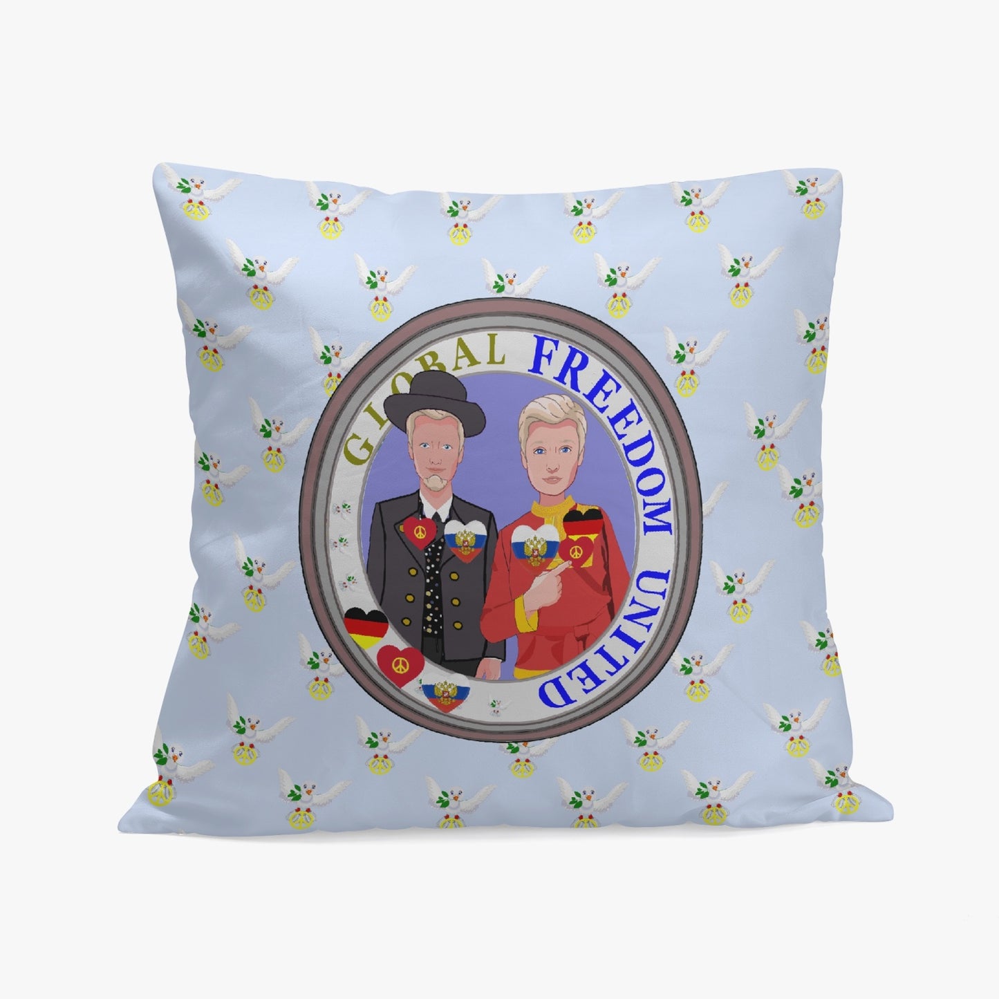 GLOBAL FREEDOM UNITED© Men GERMANY & RUSSIA Light Blue 18'' Square Pillow Cover