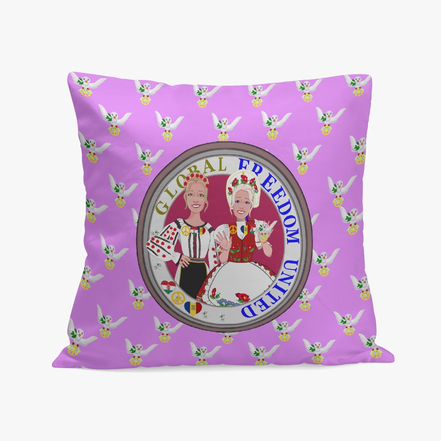 GLOBAL FREEDOM UNITED© Women ROMANIA & HUNGARY Lilac V2 18'' Square Pillow Cover