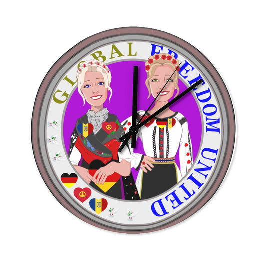 Wooden Wall Clock Without Scale GLOBAL FREEDOM UNITED© Women Germany & Romania V2