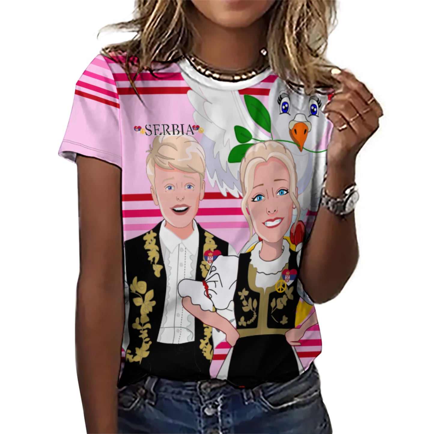 Women´s T-shirt 2 Global Freedom United Couple Edition Serbia Black Pink2