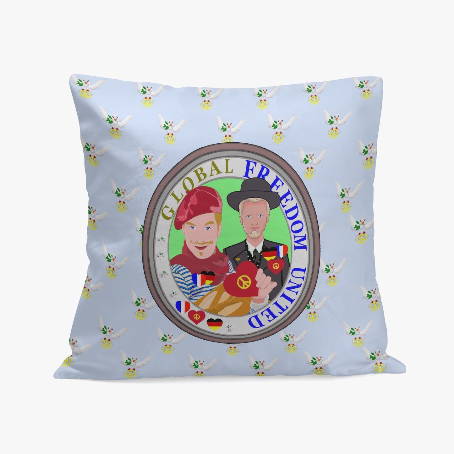 GLOBAL FREEDOM UNITED© Men FRENCH & GERMANY Light Blue 18'' Square Pillow Cover