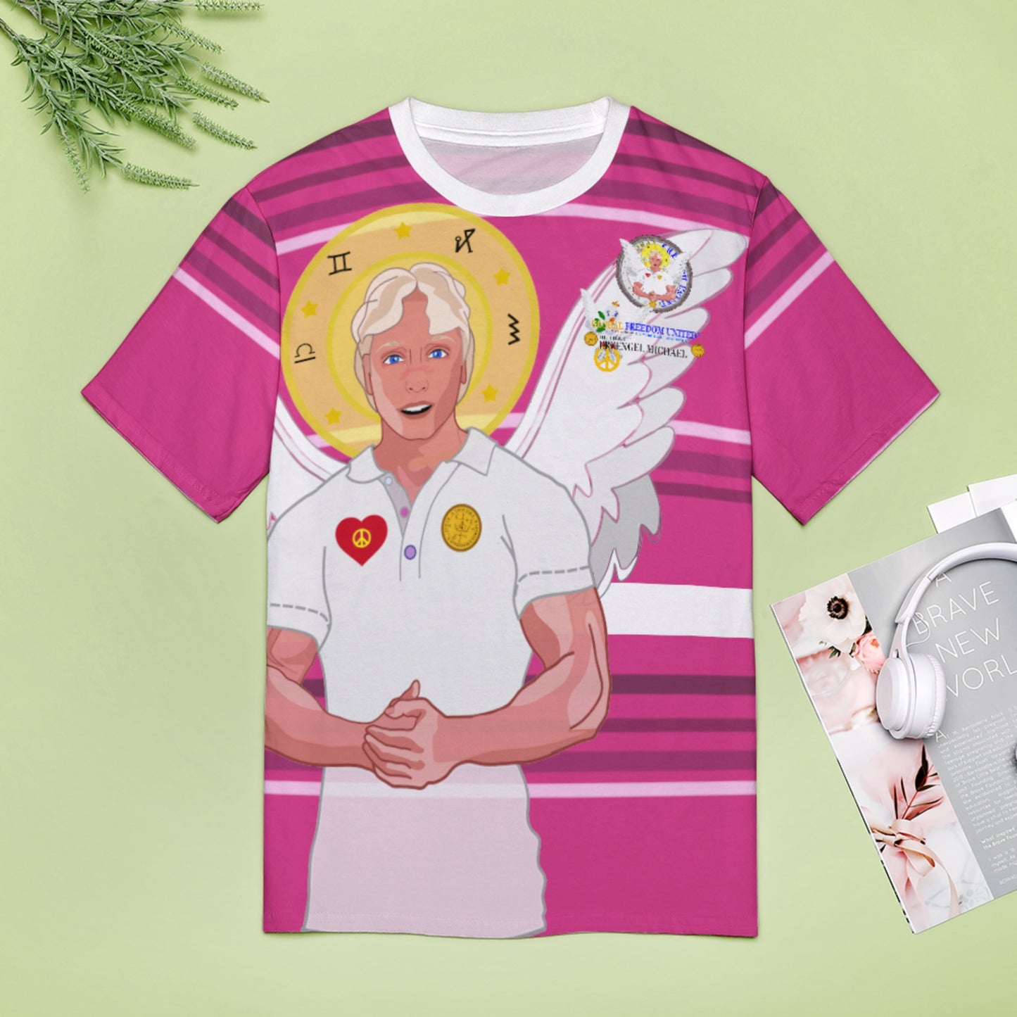 Women´s T-shirt Global Freedom United Archangel Michael German Pink1