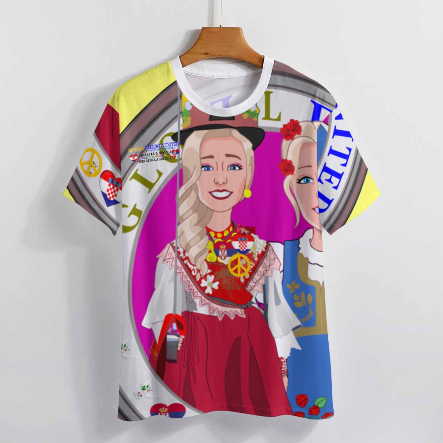 Women´s T-shirt 2 3 GLOBAL FREEDOM UNITED© Women Croatia & Serbia Blondi Yellow