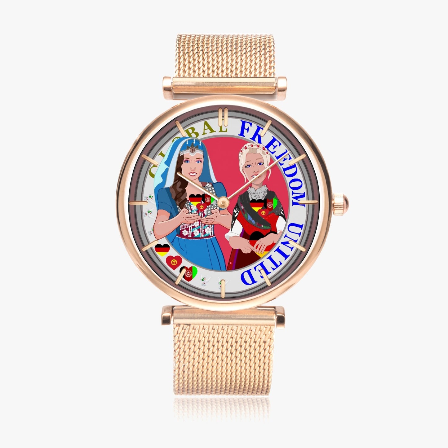 GLOBAL FREEDOM UNITED WOMEN AFGHANISTAN & GERMANY NEW PEACE New Stylish Ultra-Thin Quartz Watch (With Indicators)