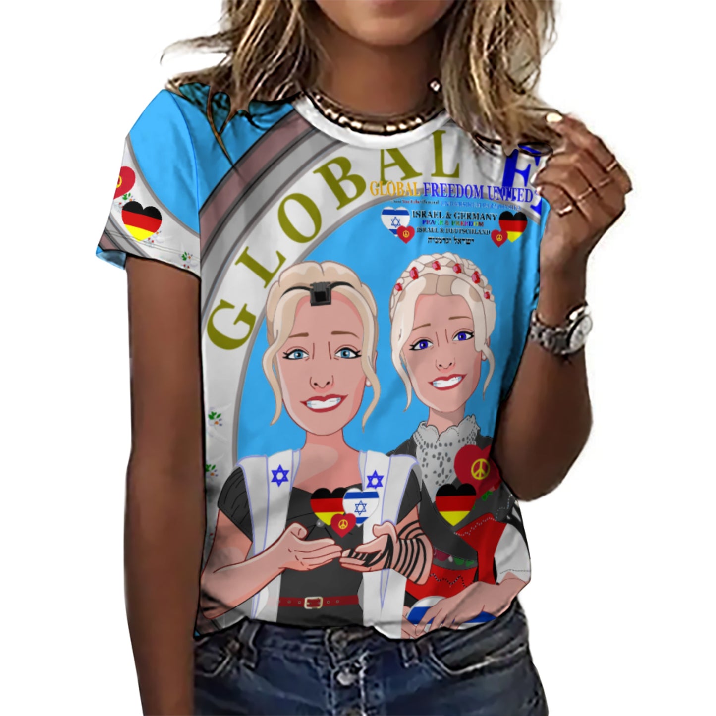 Women´s T-shirt GLOBAL FREEDOM UNITED© Israel & Germany Blue
