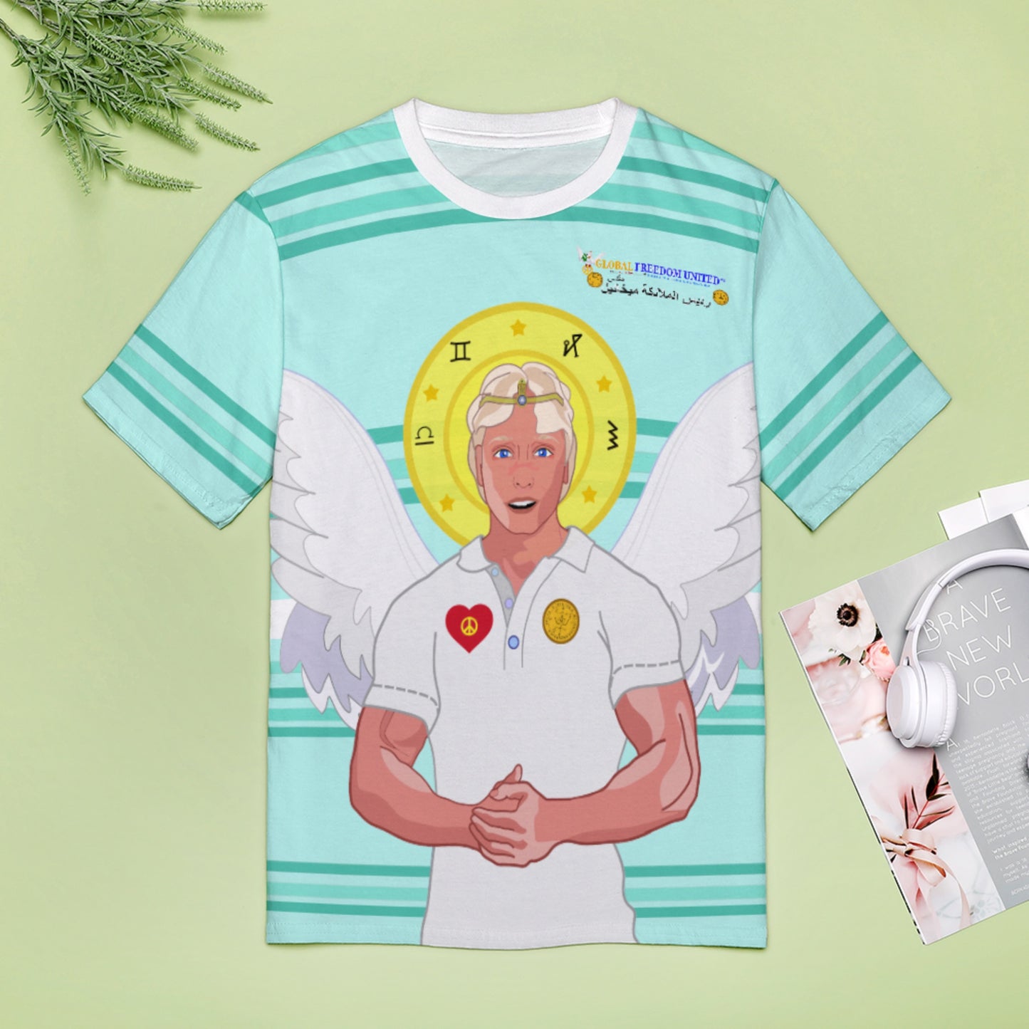 Women´s T-shirt Global Freedom United Archangel Michael Arabic V2  Light Green
