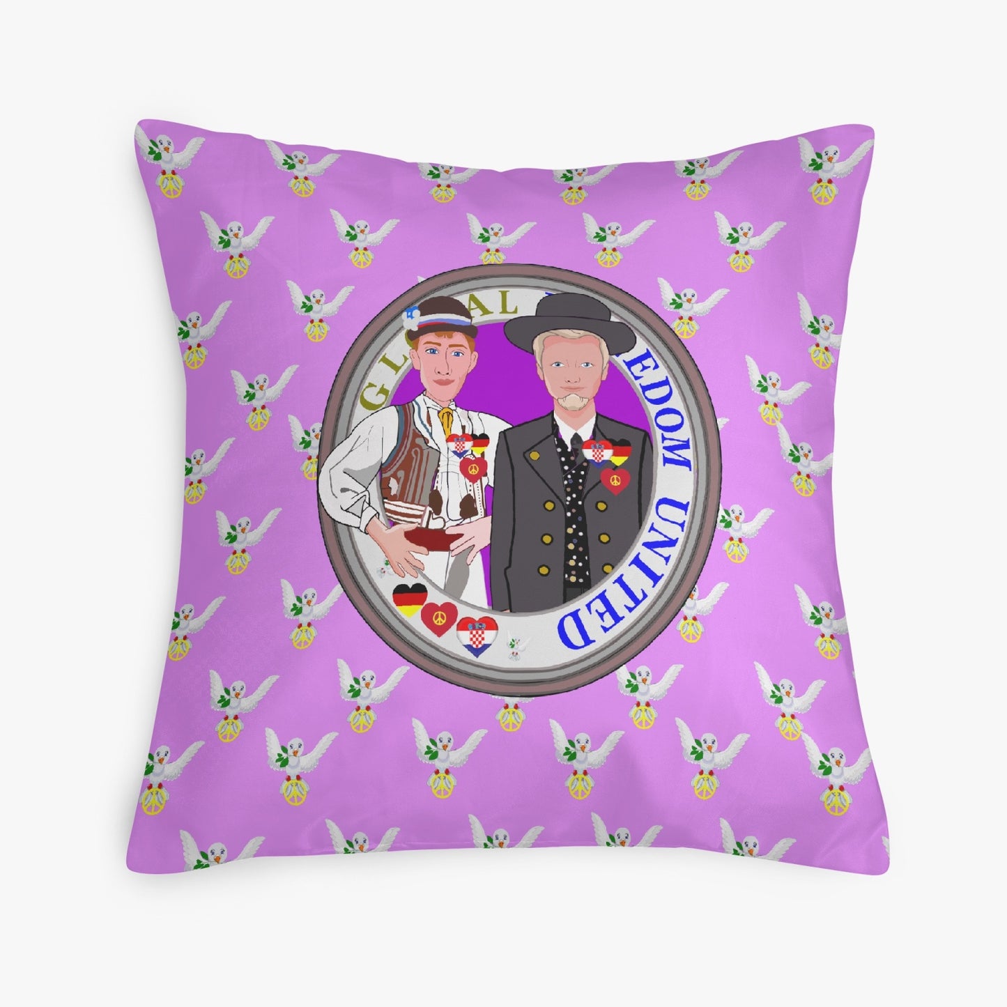 GLOBAL FREEDOM UNITED©  Men CROATIA & GERMANY LILAC B 18'' Square Pillow Cover